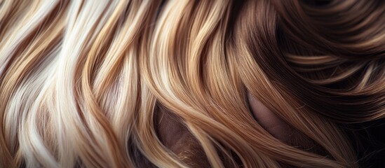 Naklejka premium Hairstylist working with hair extensions in a modern salon setting showcasing beautiful wavy hair and ample space for promotional text.