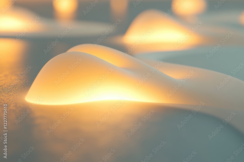 Poster soft glowing shapes create a serene atmosphere in a dimly lit space