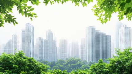 Obraz premium Sustainable Urban Environment with Energy Efficient Buildings Surrounded by Lush Greenery and Trees in a Modern Cityscape