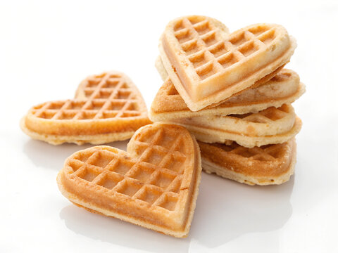 heart shaped waffles stacked isolated 