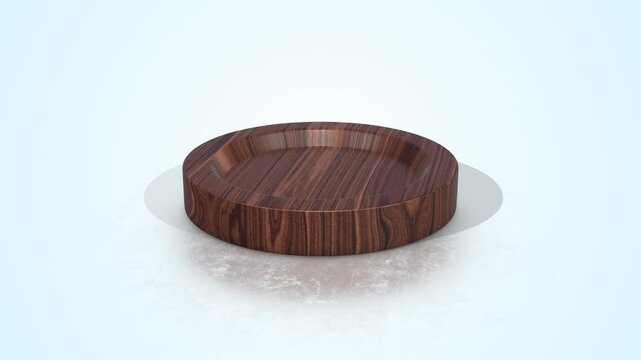 Round Wooden Textured Drink Coaster on a Light Reflective Floor. 3D Coaster. 4K