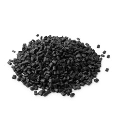 Pile of black plastic granules isolated on white