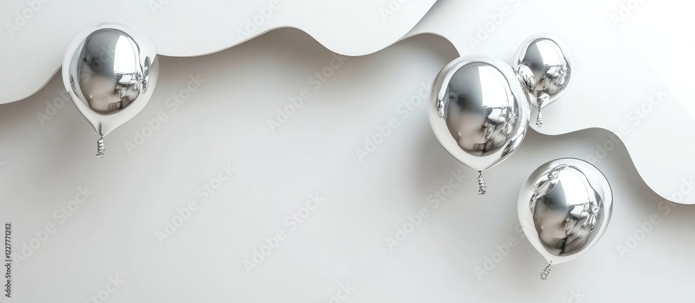 Poster foil balloons on minimalist background with copy space for celebratory text and messages
