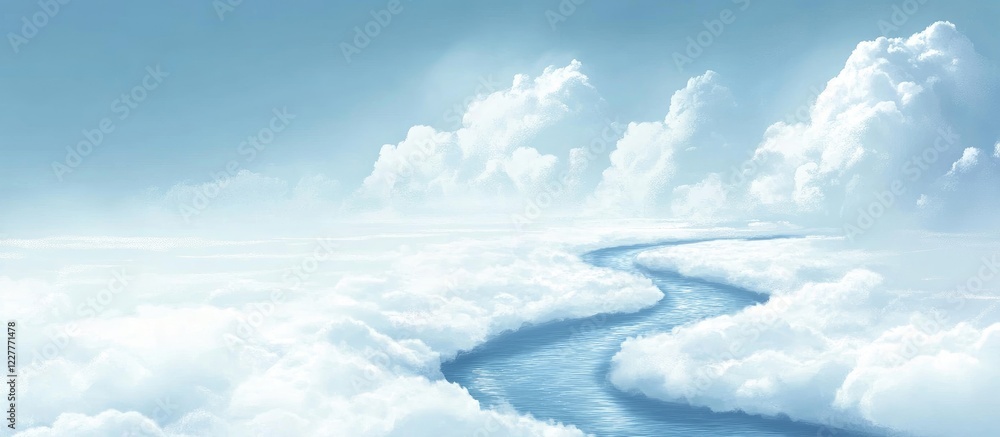 Aufkleber serene aerial view of a flowing river amidst fluffy clouds with clear space for text or graphics in 