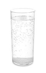 Glass of refreshing soda water isolated on white