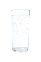 Glass of refreshing soda water isolated on white