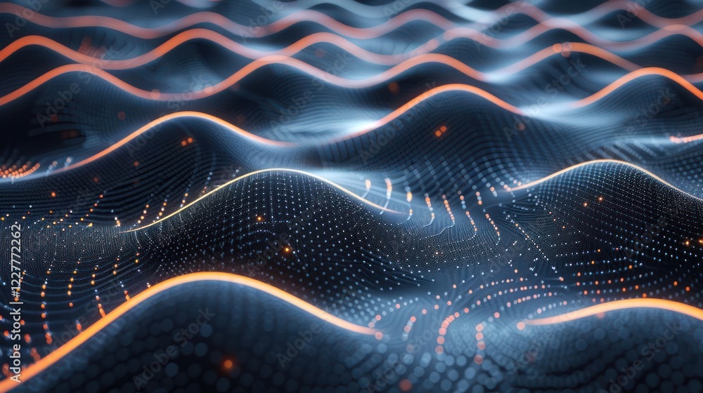 Poster abstract digital waves with glowing lines and particles creating a mesmerizing visual effect