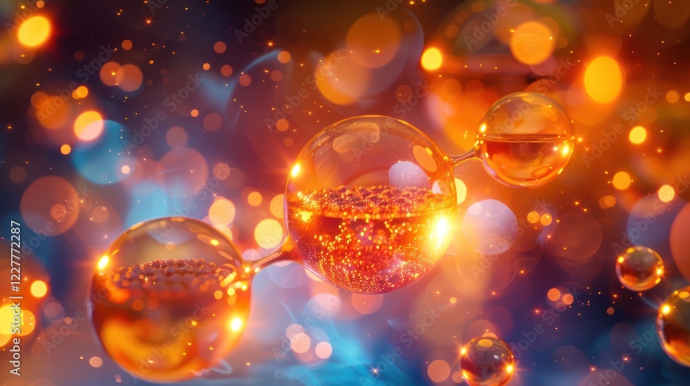 Poster abstract representation of glowing bubbles with vibrant colors and sparkles in a dreamy background