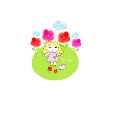 귀여운 캐릭터 꽃밭 소풍 cute character flower