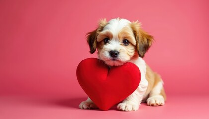 Adorable Havanese puppy with red heart, Valentine's Day , pet, companion