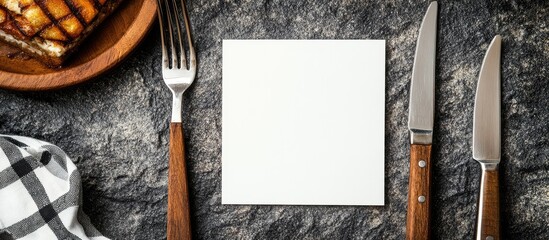Preparation for Dinner Challenge Mindset Blank Card with Cutlery on Tabletop for Text Space