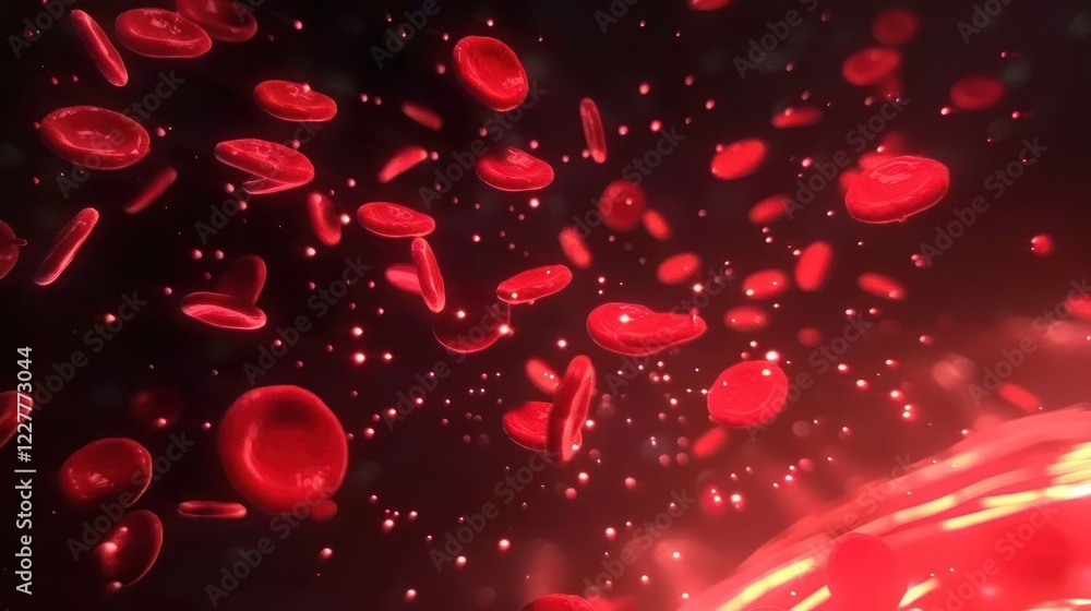 Aufkleber close-up view of red blood cells flowing in a dynamic, abstract representation of circulation