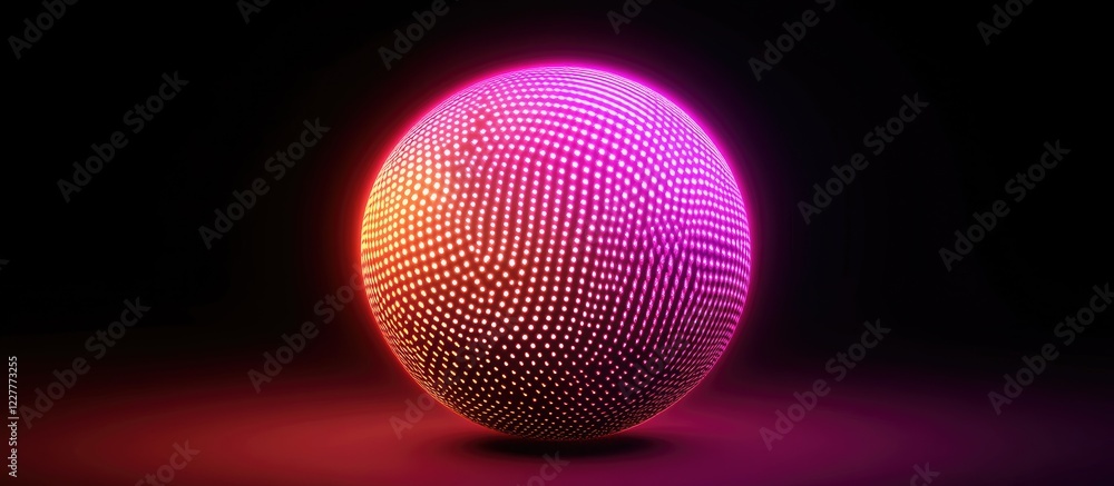 Poster futuristic abstract sphere with neon colors and copy space for text in technology background