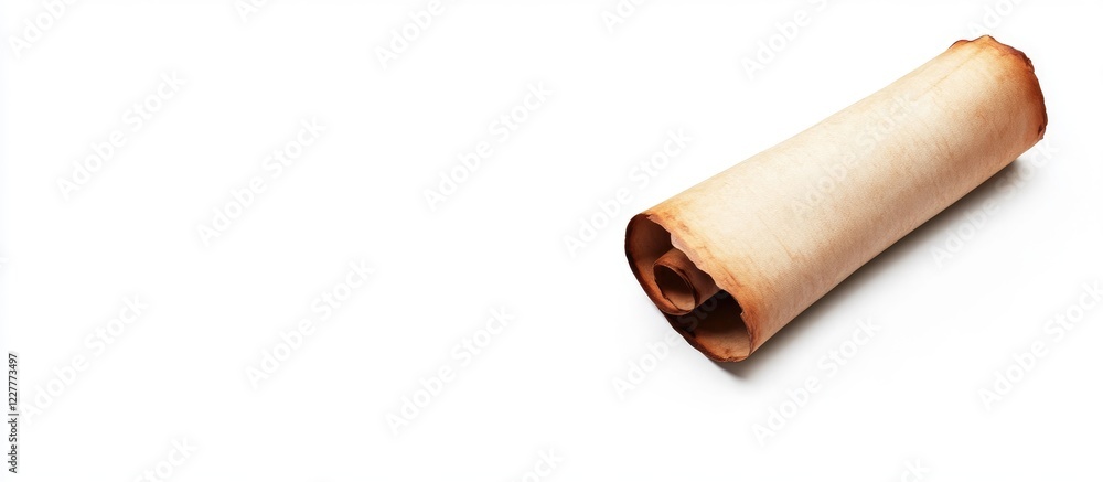 Aufkleber ancient rolled scroll floating on white background with ample blank space for custom text or design 
