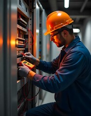 Präzisionsarbeit am Schaltschrank – Elektriker überprüft Leitungen