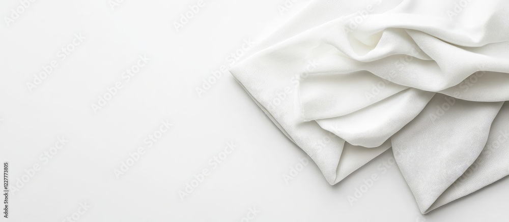 Poster elegant folded white cloth napkins on a pristine white background with ample space for text or culin