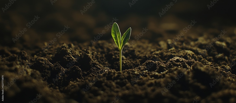 Poster nurturing growth concept featuring green sprout emerging from soil with copy space for text and natu