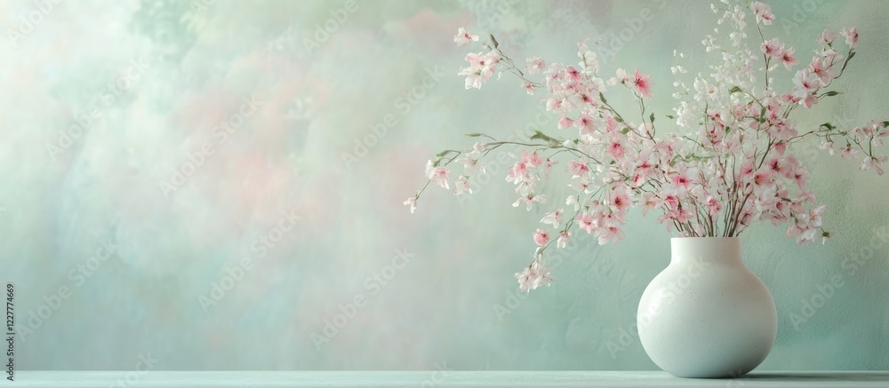 Aufkleber tranquil pastel colors with delicate flowers in a vase creating a serene atmosphere and ample copy s