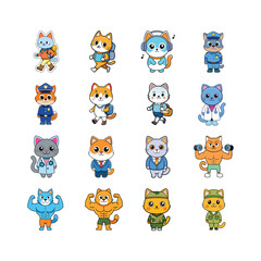Obraz premium Adorable Set of Cute Cat Character Vector Illustration