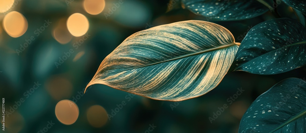 Poster green plant leaf illuminated by soft bokeh sunlight in a natural setting with ample space for text o