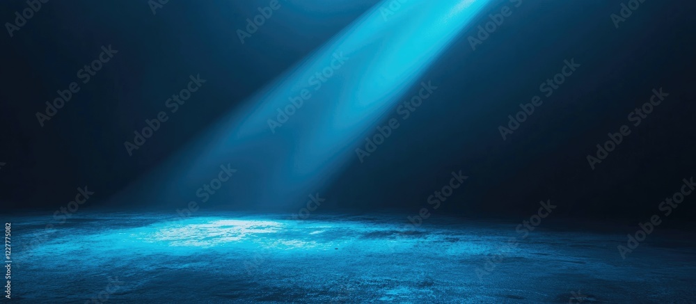 Poster fluorescent light beams creating a tranquil blue ambiance with a clean space for text in a dark back