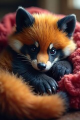 Obraz premium Soft and cuddly wolverine snuggled up in a ball, warmth, snuggle