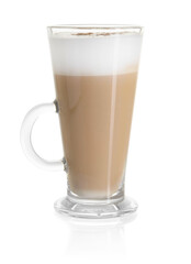 Tasty latte macchiato in glass cup isolated on white