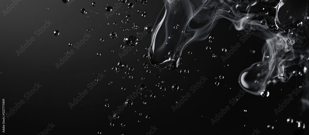 Poster elegant water droplets with smoke effect on dark background for text overlay and design applications