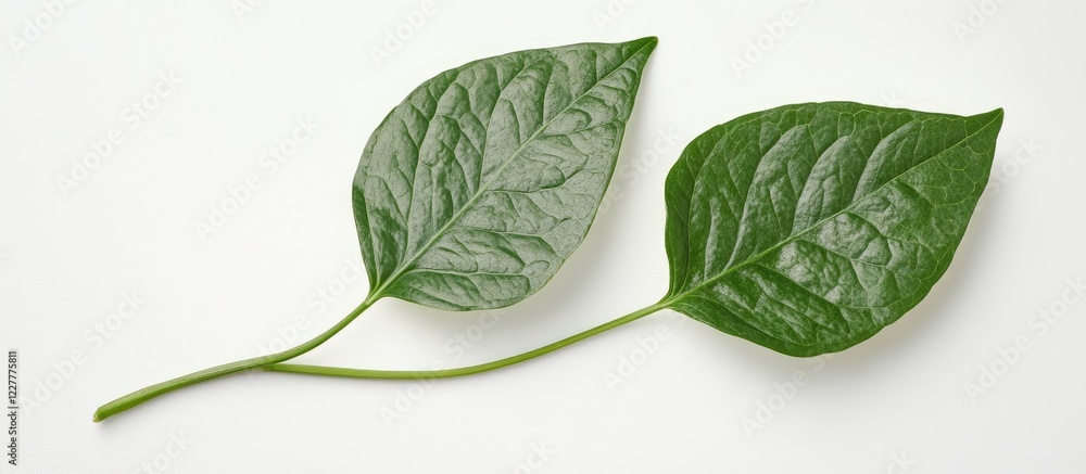 Poster green leaf plant on white background with ample copy space for text or design usage
