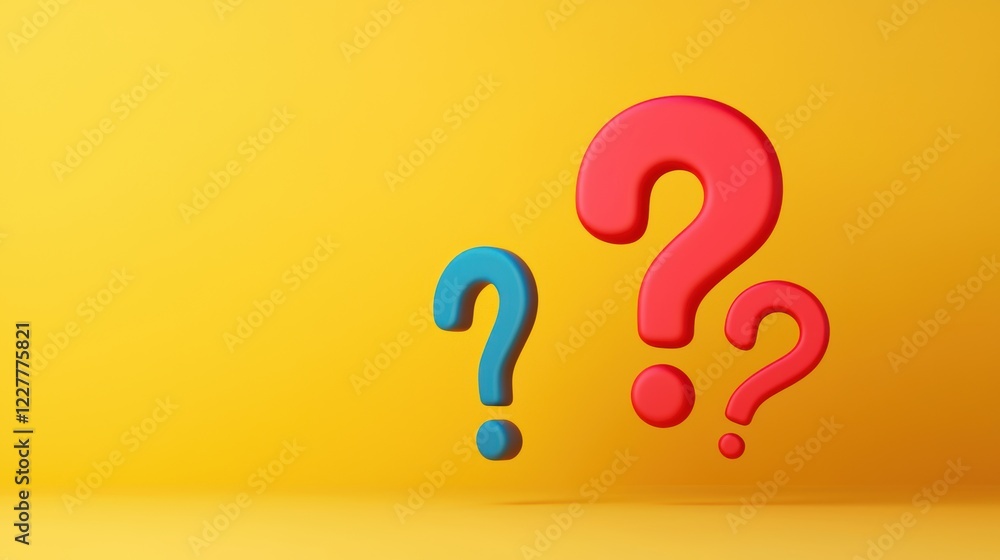 Poster creative inquiry with colorful question marks studio setting graphic design minimalist environment v