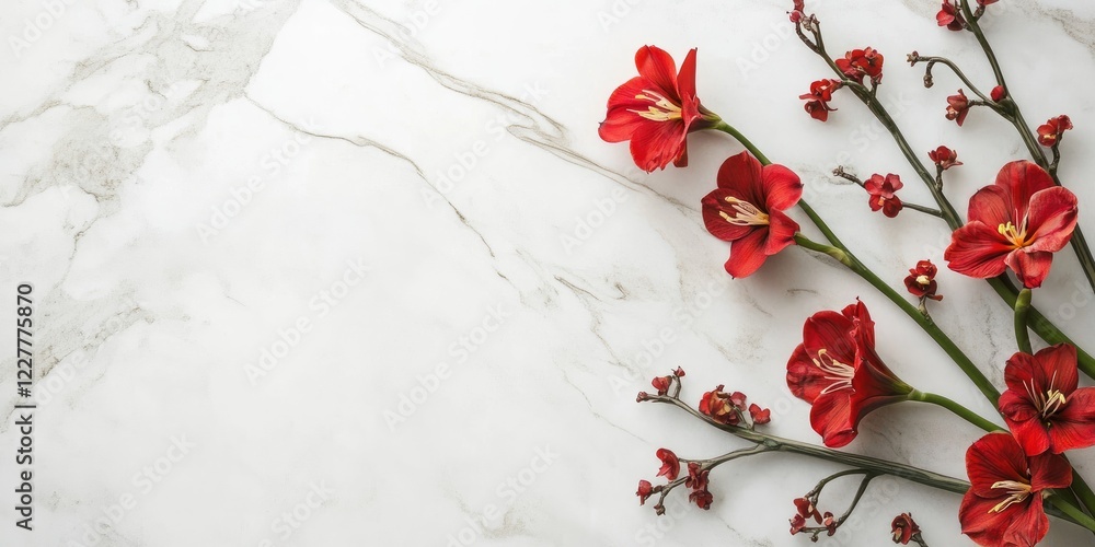 Aufkleber elegant floral arrangement featuring amaryllis and oncidium on a marble table with empty copy space 
