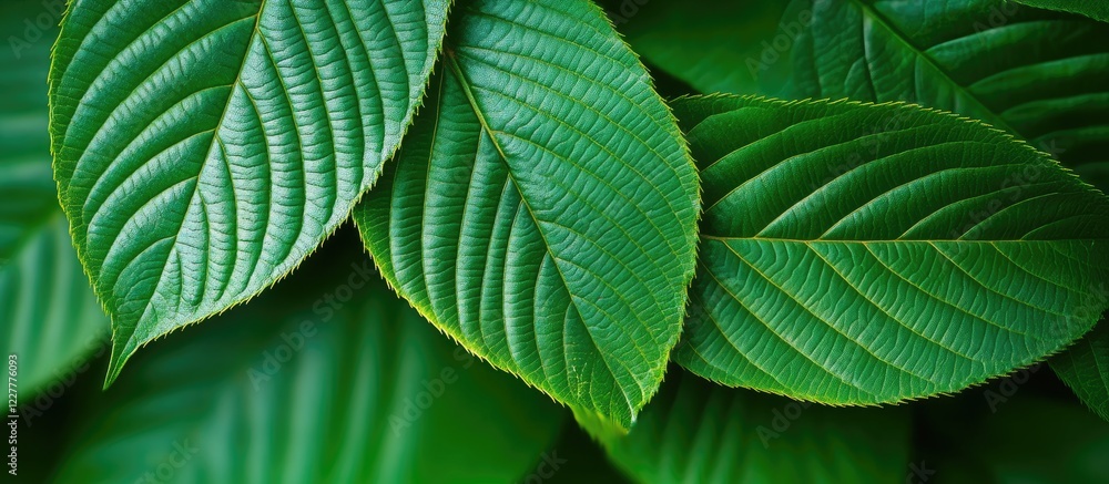 Poster vibrant green leaves abstract background with text space ideal for nature themes and design projects