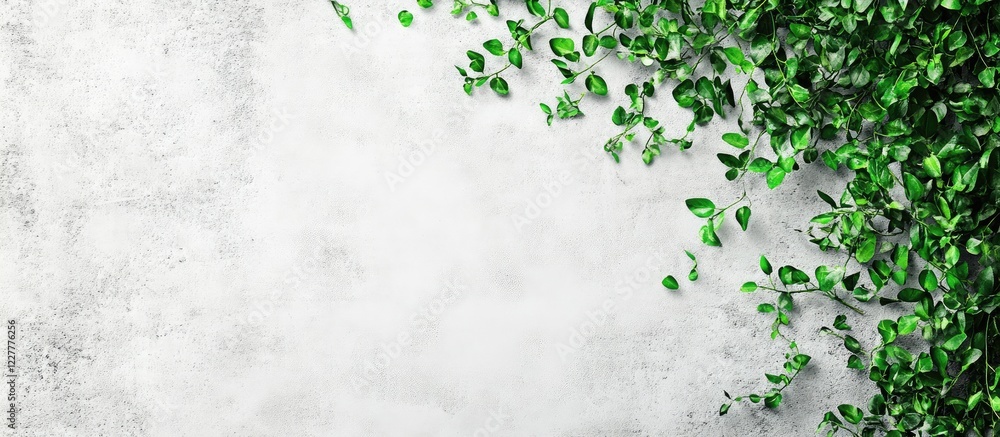 Poster green leafy texture on concrete wall background with blank space for text and design elements.