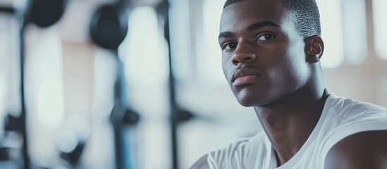 Focused young fitness instructor demonstrating gym equipment techniques with empty space for text and branding in a modern fitness environment