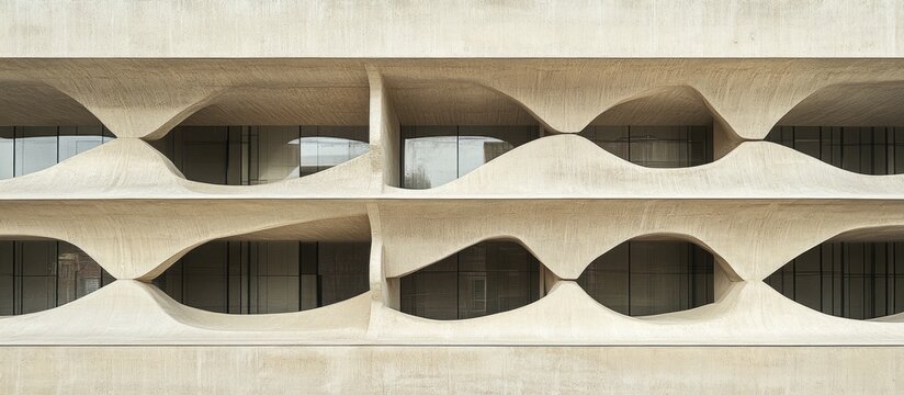 Contemporary office building facade with unique architectural design and ample empty space for text placement.