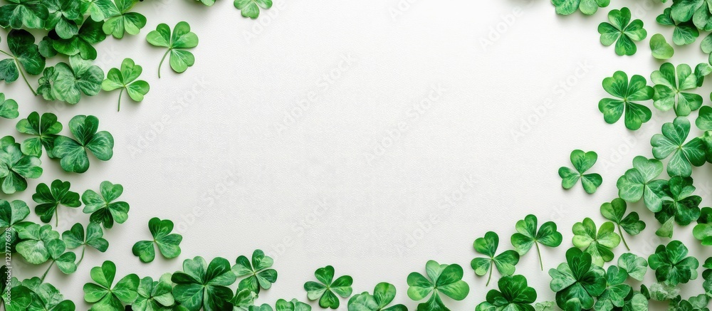 Poster spring holiday green shamrock decorations with empty copy space for personalized text or messages