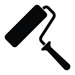 Paint roller vector icon. Painting tool illustration for home renovation, DIY projects, and construction. Black silhouette isolated on white background.