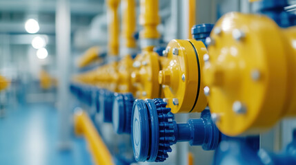 Fototapeta premium Industrial pipeline and valve system in a modern factory setting