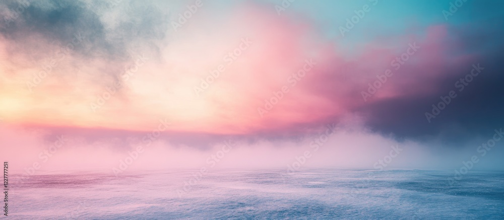 Aufkleber foggy winter landscape with multicolored skies and vast empty space for text addition