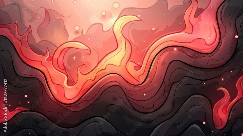 Aufkleber abstract swirling patterns of red and black, resembling flowing lava with glowing elements