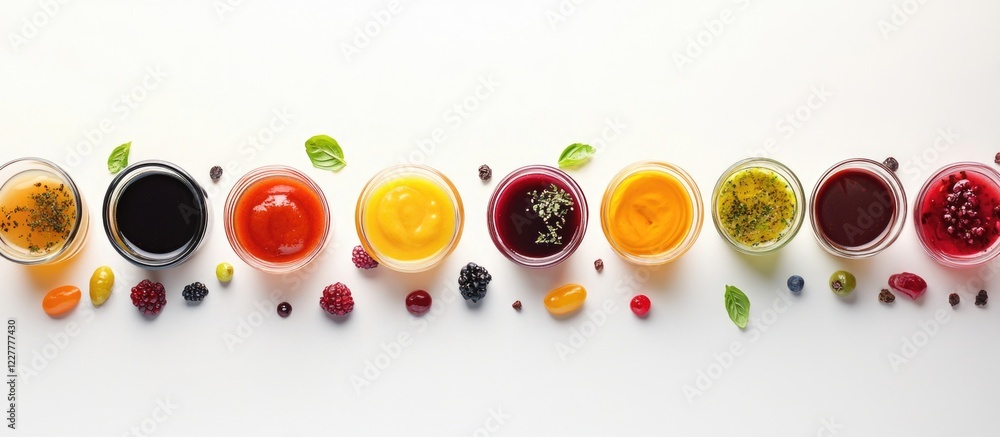 Aufkleber assorted sauces arrangement with colorful ingredients and empty space for custom text or branding