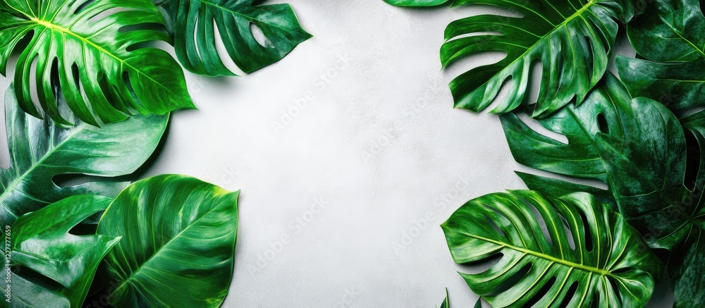 Poster fresh green leaves framing light background for natural and inviting design with space for text or c