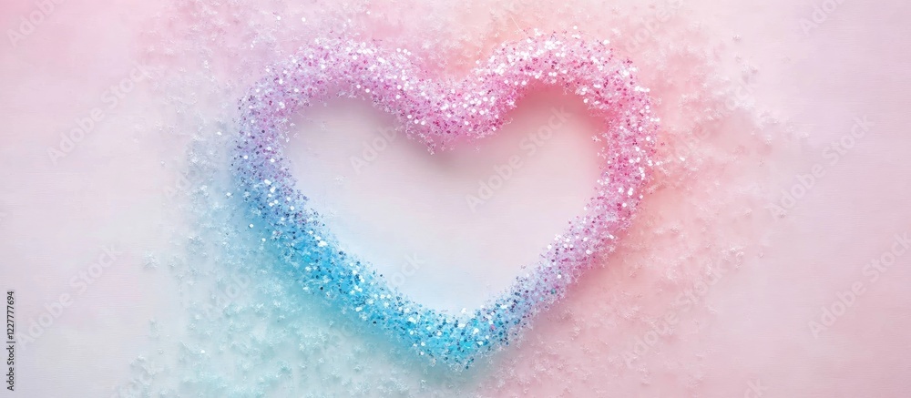 Poster pastel glitter heart shape frame with soft colors creating a romantic background and ample copy spac