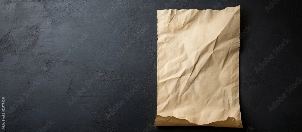 Poster crumpled old paper sheet on dark background providing ample space for text or design elements in a m