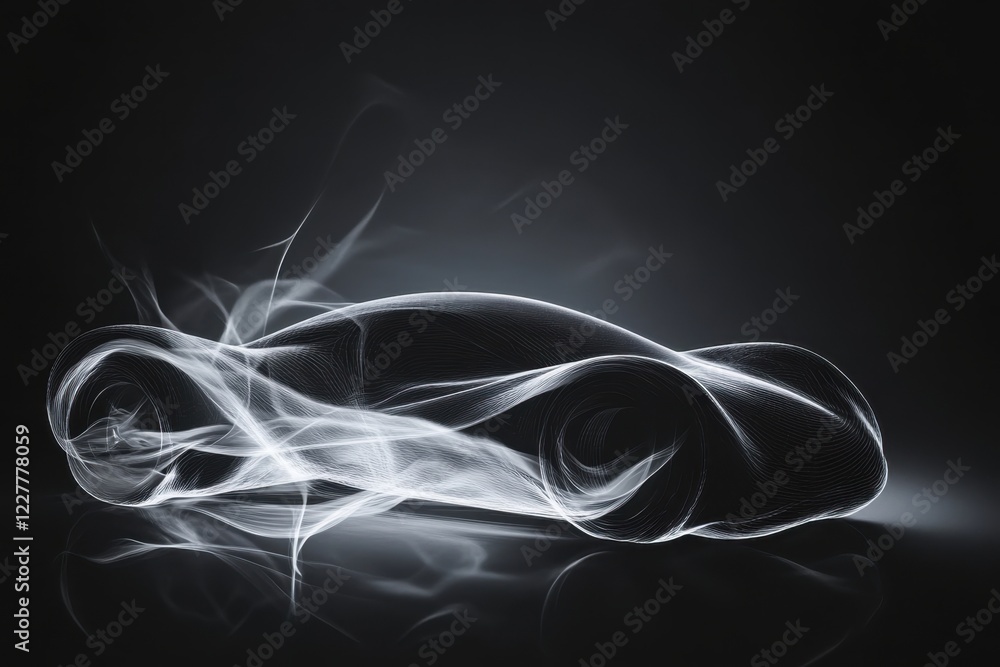 Poster futuristic car design with dynamic lines and light effects in dark background