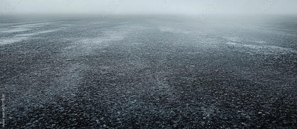 Poster foggy asphalt road surface with low visibility creating an expansive empty space suitable for text o