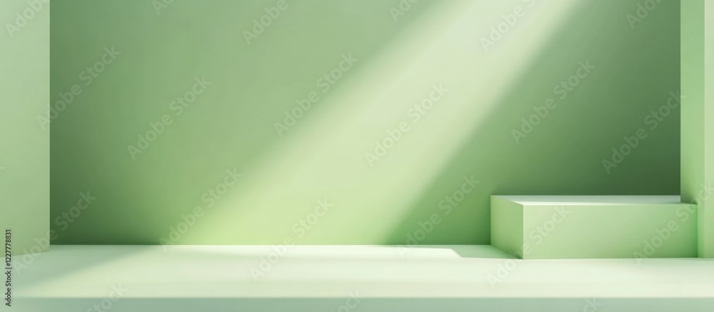 Aufkleber modern elegant studio with green pastel color mockup and empty space for text in soft lighting