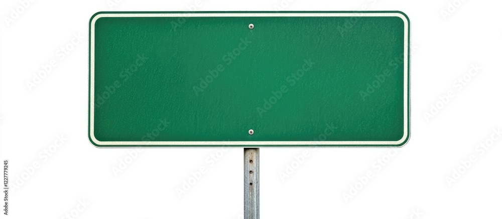 Poster blank green road sign isolated on white background for custom text or graphics display