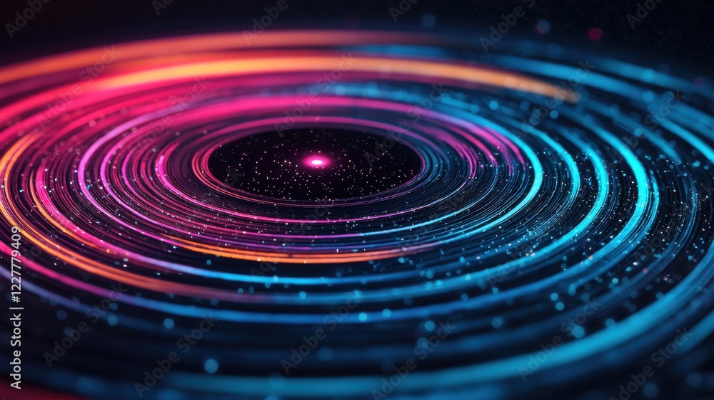 Poster a vibrant, swirling pattern of colorful circles radiates from a central point, creating a mesmerizin