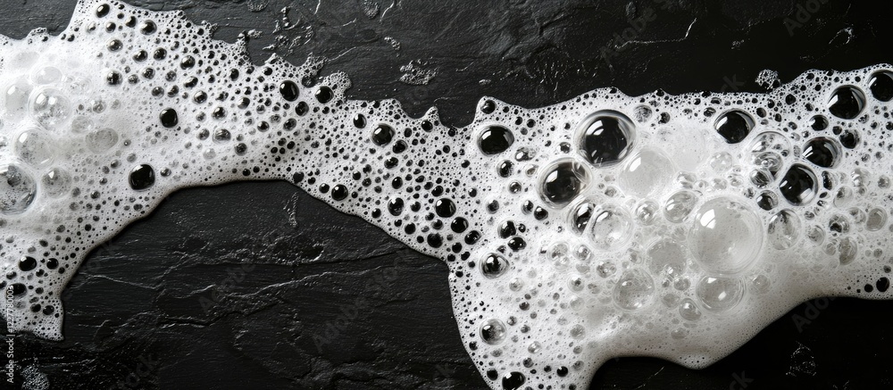 Poster foam bubbles on dark surface creating text space for cleanliness or cleaning product concepts